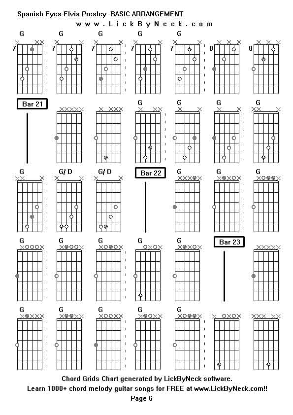 Chord Grids Chart of chord melody fingerstyle guitar song-Spanish Eyes-Elvis Presley -BASIC ARRANGEMENT,generated by LickByNeck software.